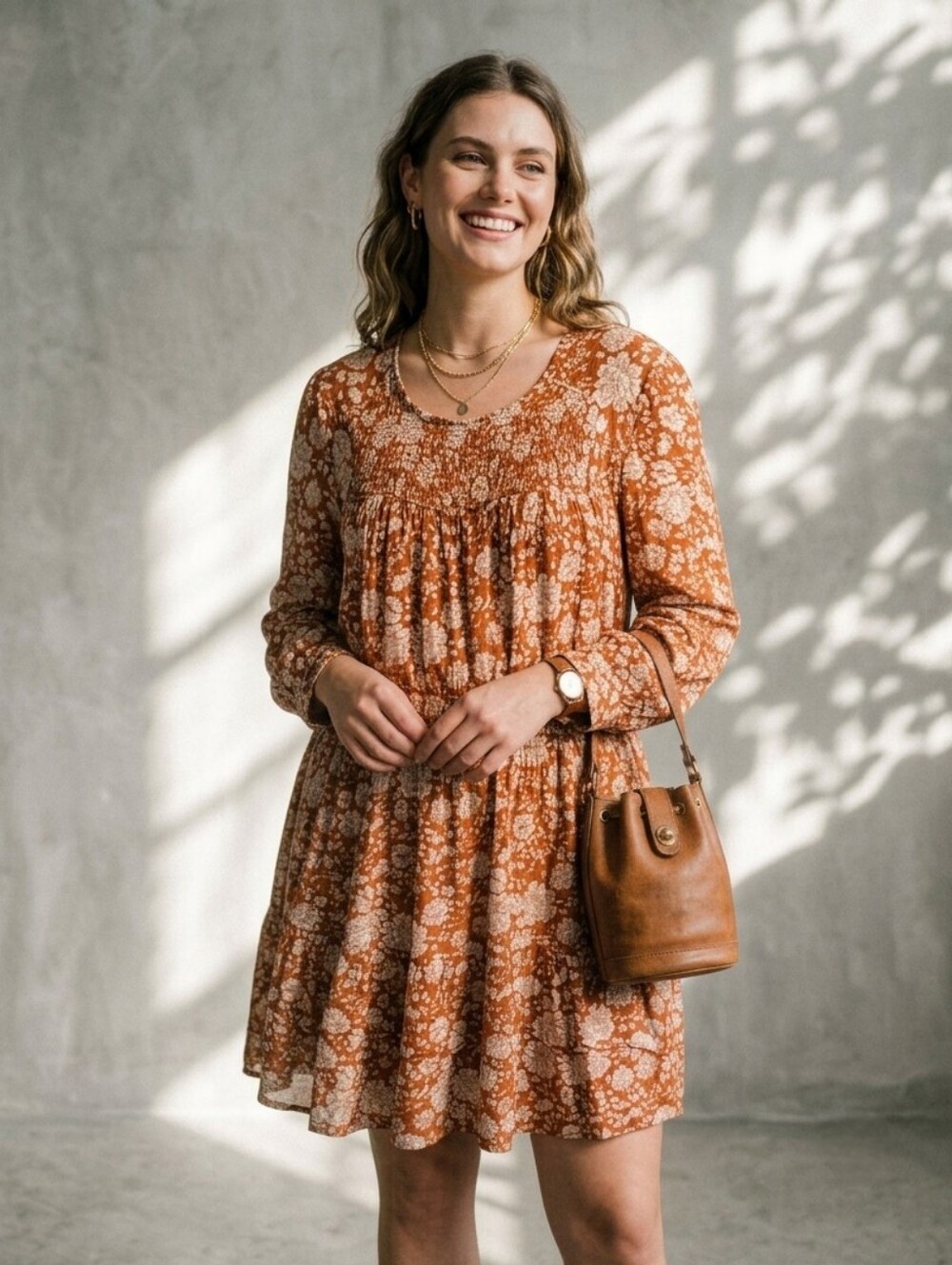 Knox Rose Floral Babydoll Mini Dress XL Cottagecore Boho Prairie Long Sleeve